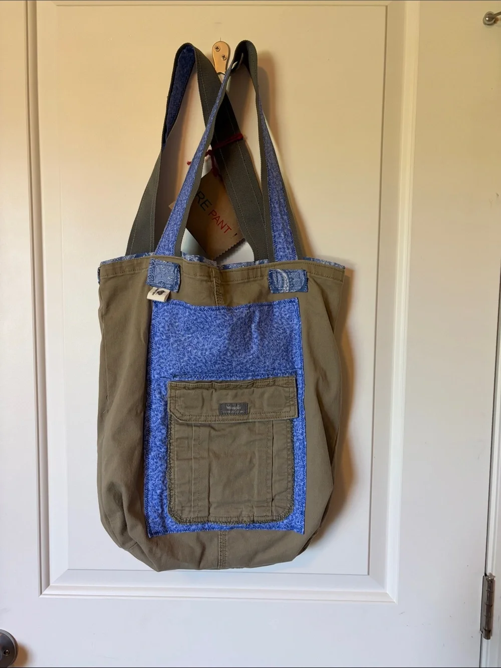Dog Mom Green & Blue Canvas Tote Bag by
